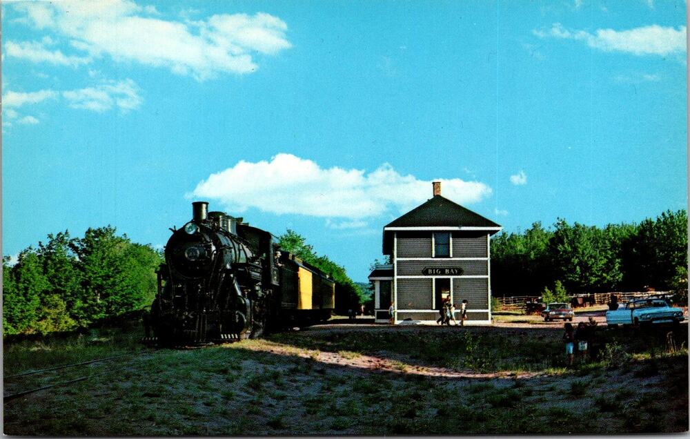 The Marquette-Huron Mountain Railroad Train Big Bay MI Vintage Postcard SP6-18